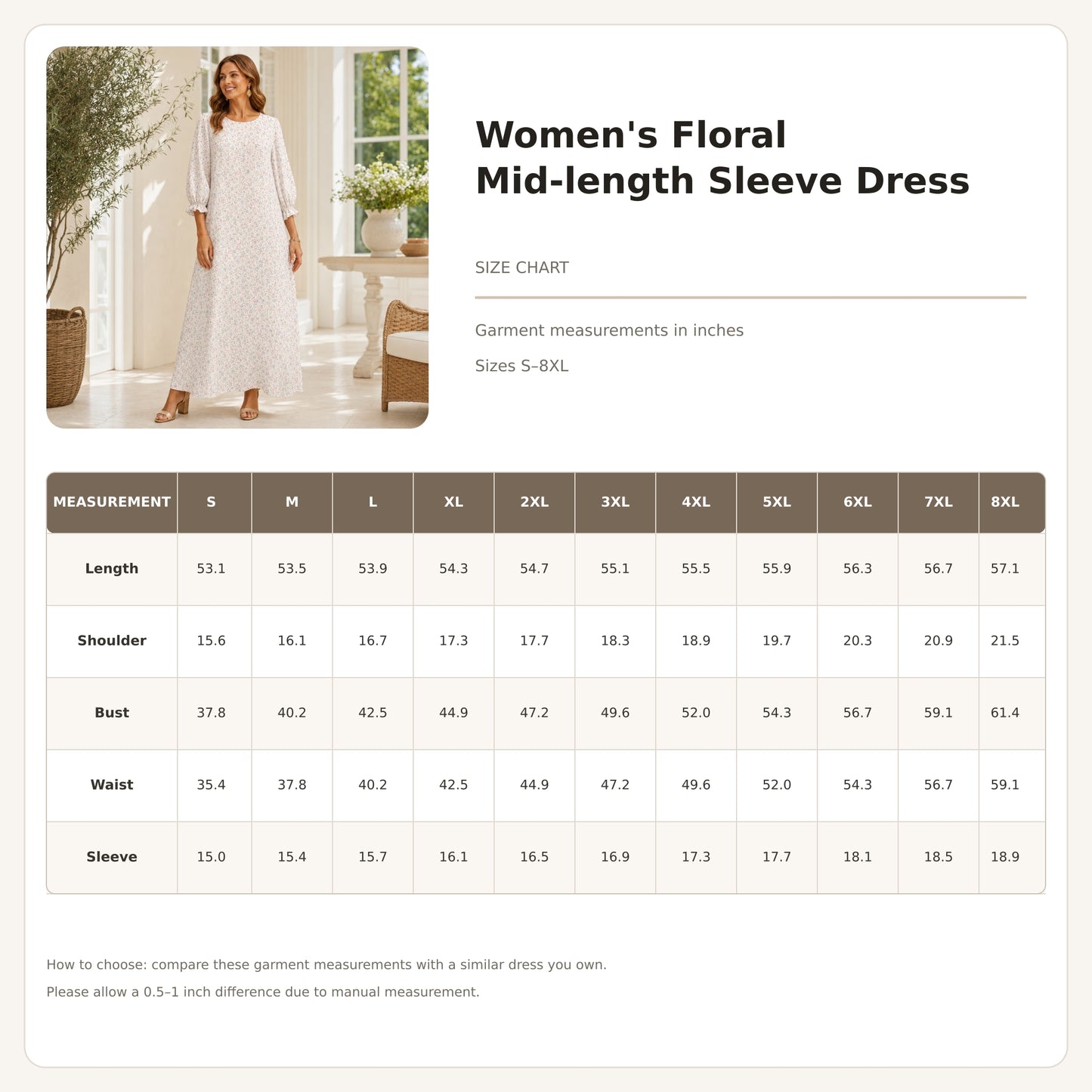 Vintage Art Deco Floral Women's Mid-length Sleeve Dress TN01