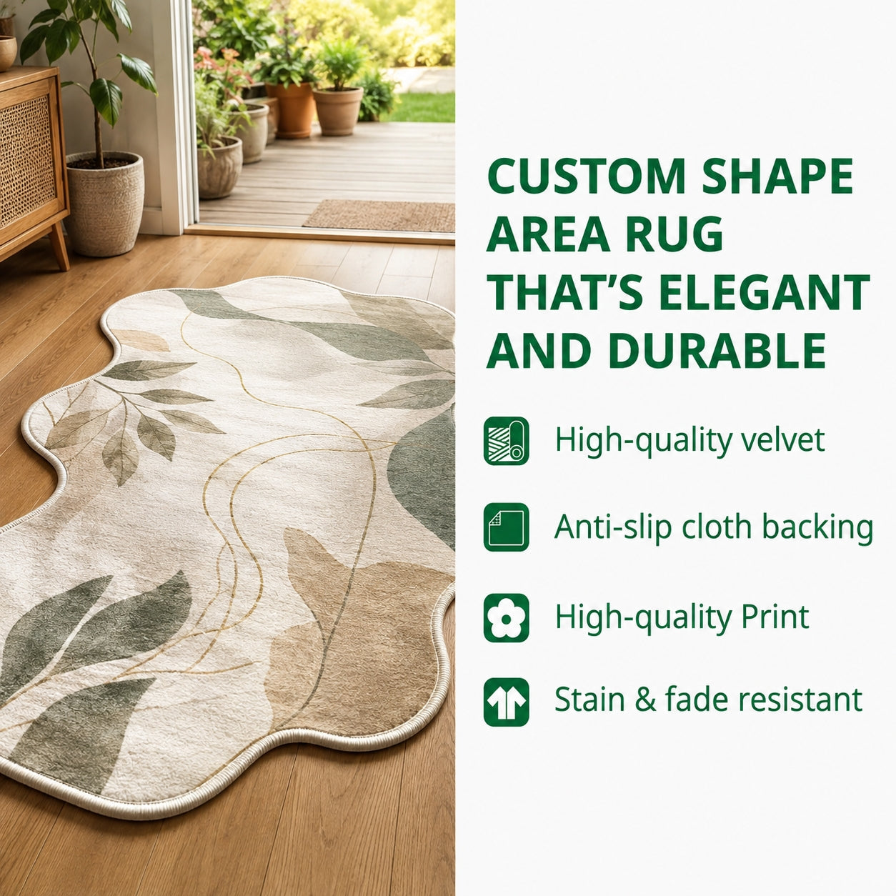 Floral Garden Cats Custom Shape Area Rug Crystal Velvet Style LD01