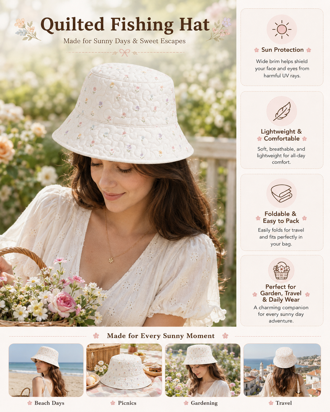 Colorful Wildflower Quilted Fishing Hat TP10