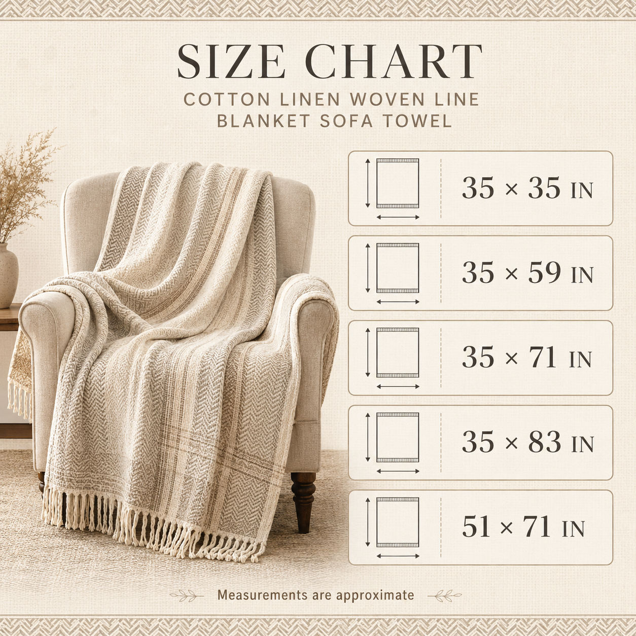 Retro Boho Cotton Linen Woven Line Blanket Sofa Towel