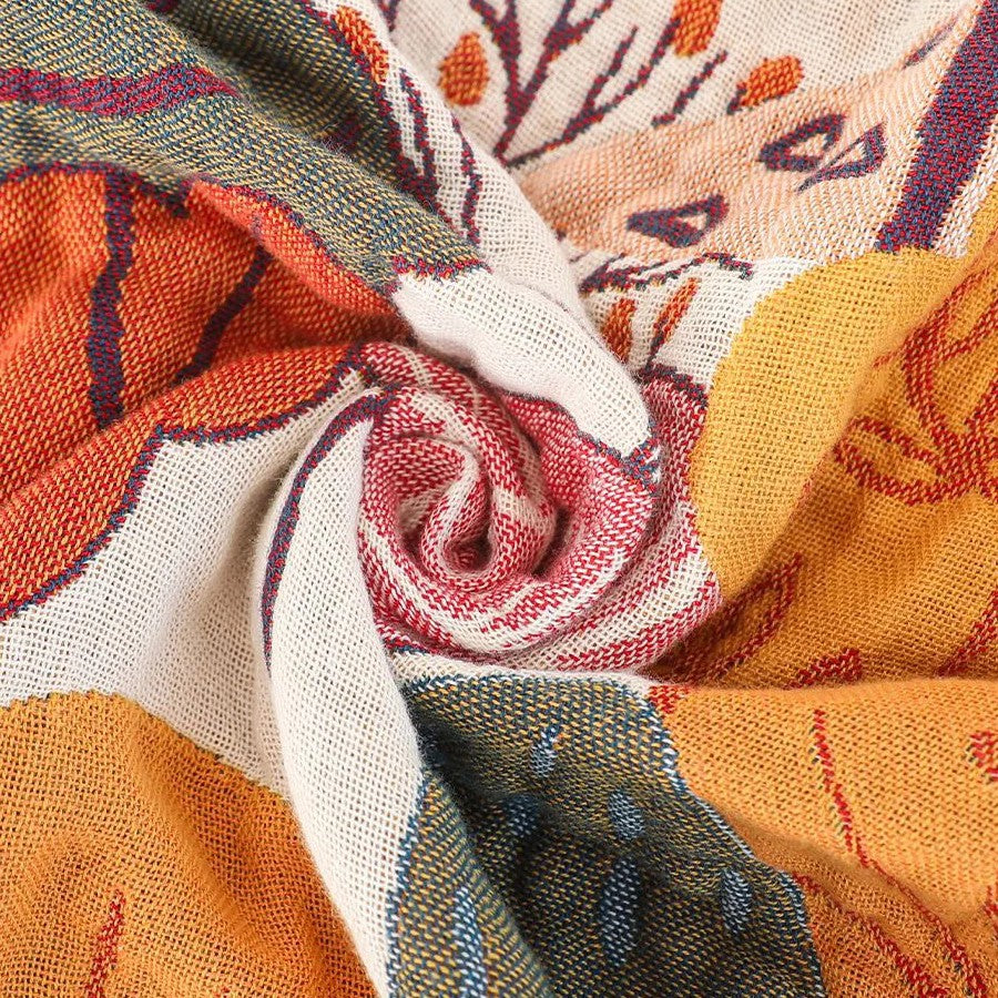 Red Maple Leaves 100% Cotton Gauze Woven Blanket Sofa Towel EM20