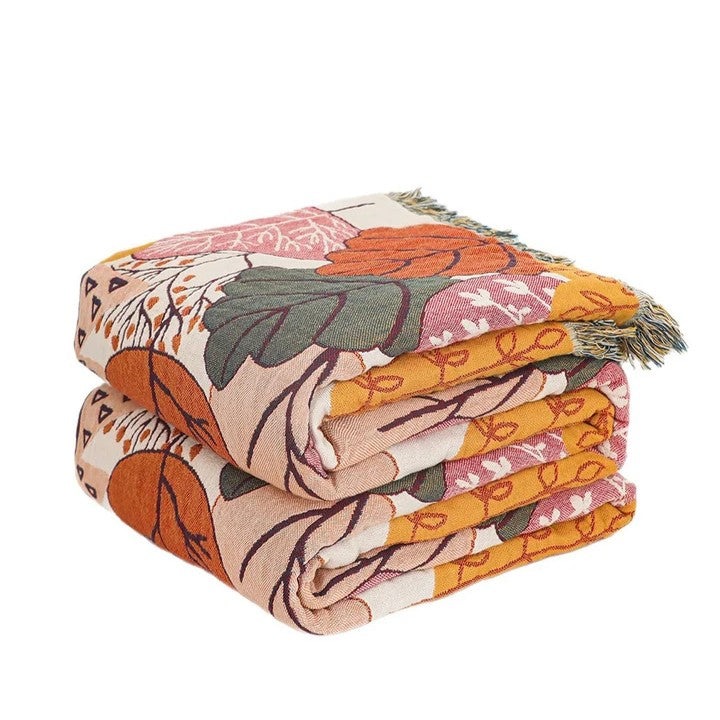 Red Maple Leaves 100% Cotton Gauze Woven Blanket Sofa Towel EM20