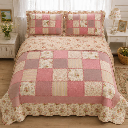 Korean Patchwork Plaid Cotton Handmade Quilt Set EM17