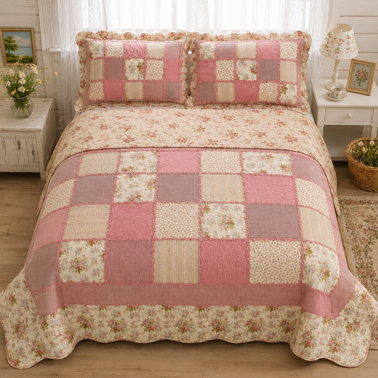 Korean Patchwork Plaid Cotton Handmade Quilt Set EM17