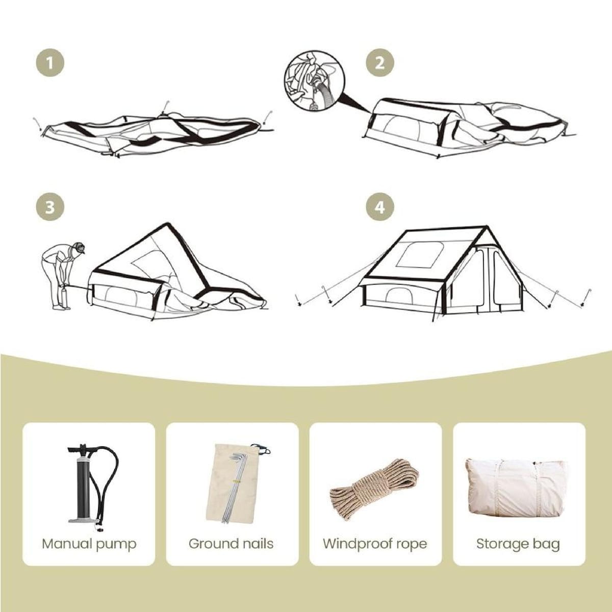 OUTDOOR360 Inflatable Tent Camping Hiking Pop Up Beach Tent Air Tents 3 x 2.1 x 2M