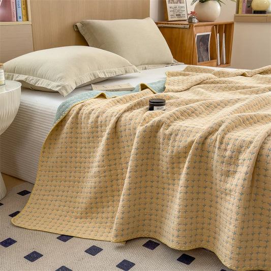 Vintage Star Joy Yellow Cotton 3 Layer Gauze Quilt LD15