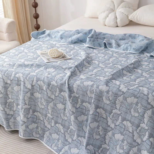Premium Ginkgo Leaf Print Cotton 6 Layer Gauze Quilt LD42