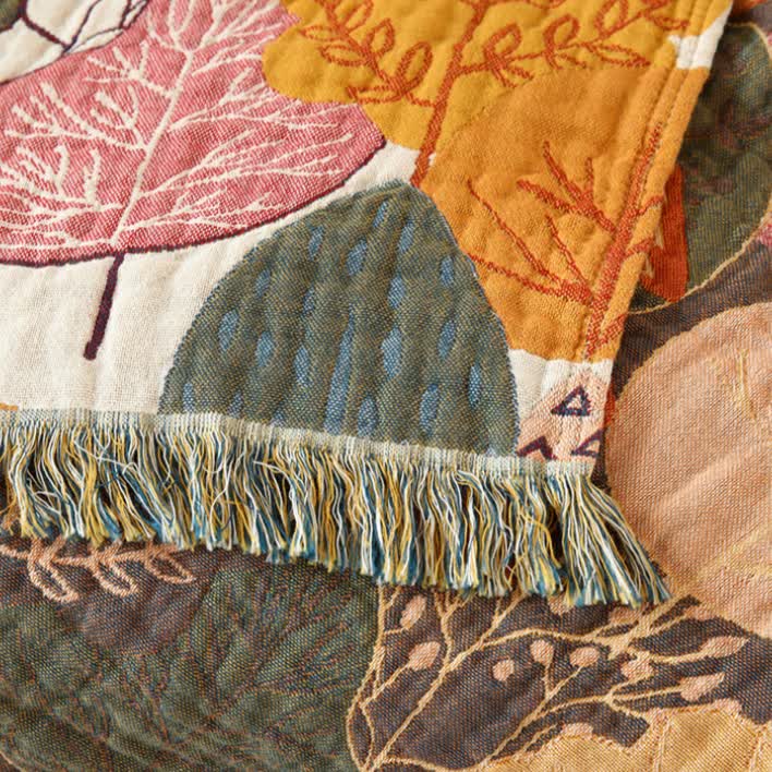 Red Maple Leaves 100% Cotton Gauze Woven Blanket Sofa Towel EM20