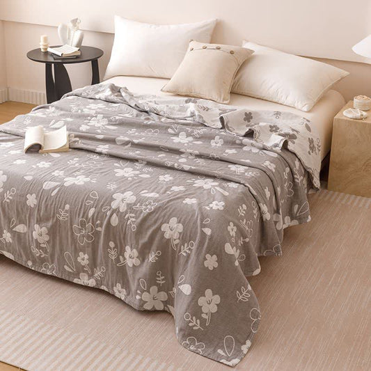 Classic Gray Floral Jacquard Cotton 3 Layer Gauze Quilt LD25