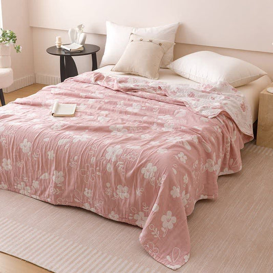 Soft Pink Cotton 3 Layer Gauze Quilt with Floral Jacquard Pattern LD28