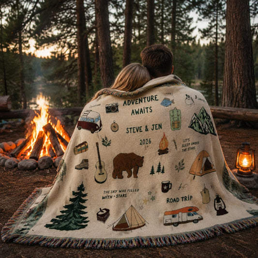 Boho Camping Personalized  Woven Throw Blankets EM01