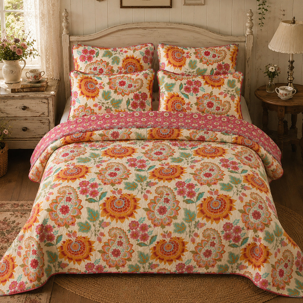 Boho Paisley Floral Cotton Handmade Quilt Set EM15