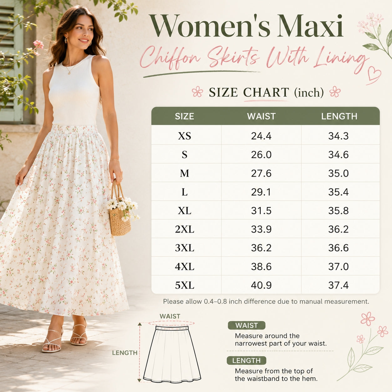 Orange Blossom Vintage Women's Maxi Chiffon Skirts With Lining TP01