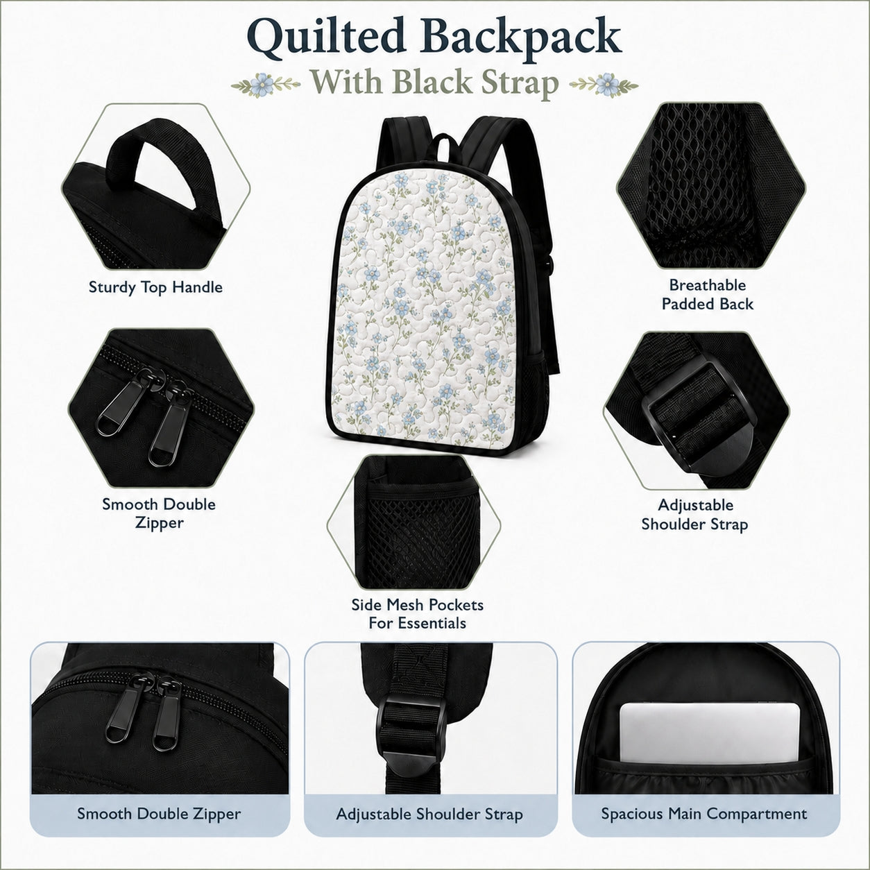 Hippie Van Quilted Backpack With Black Strap QV01