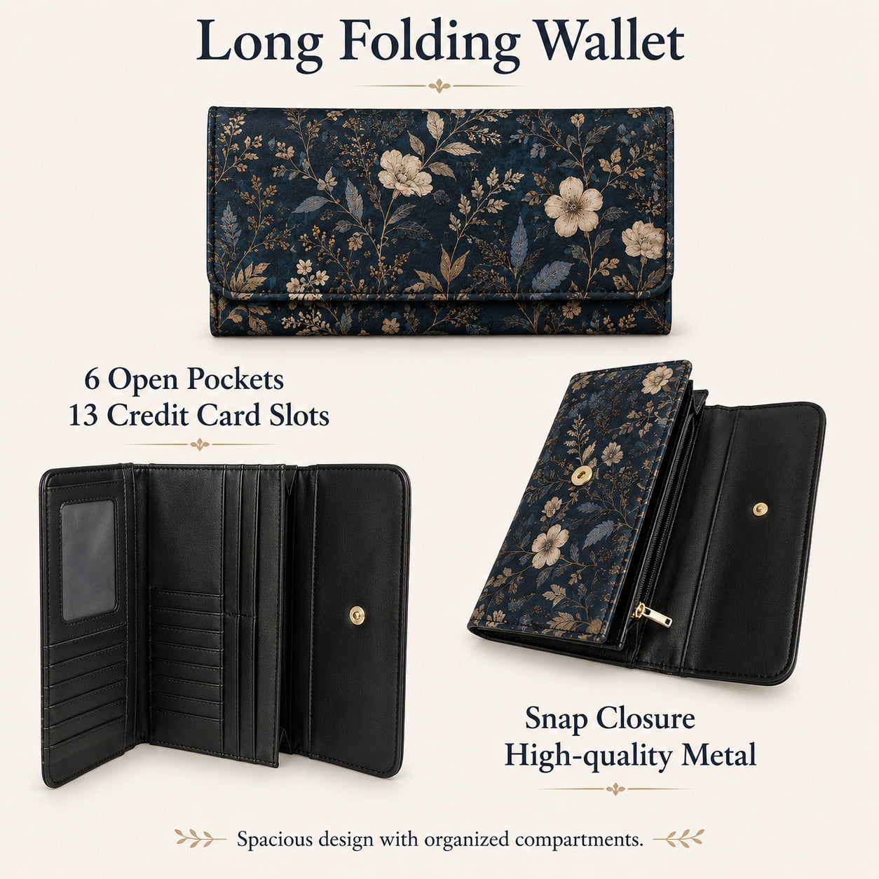Beach Starfish & Seashell Pattern Long Folding Wallet TG05