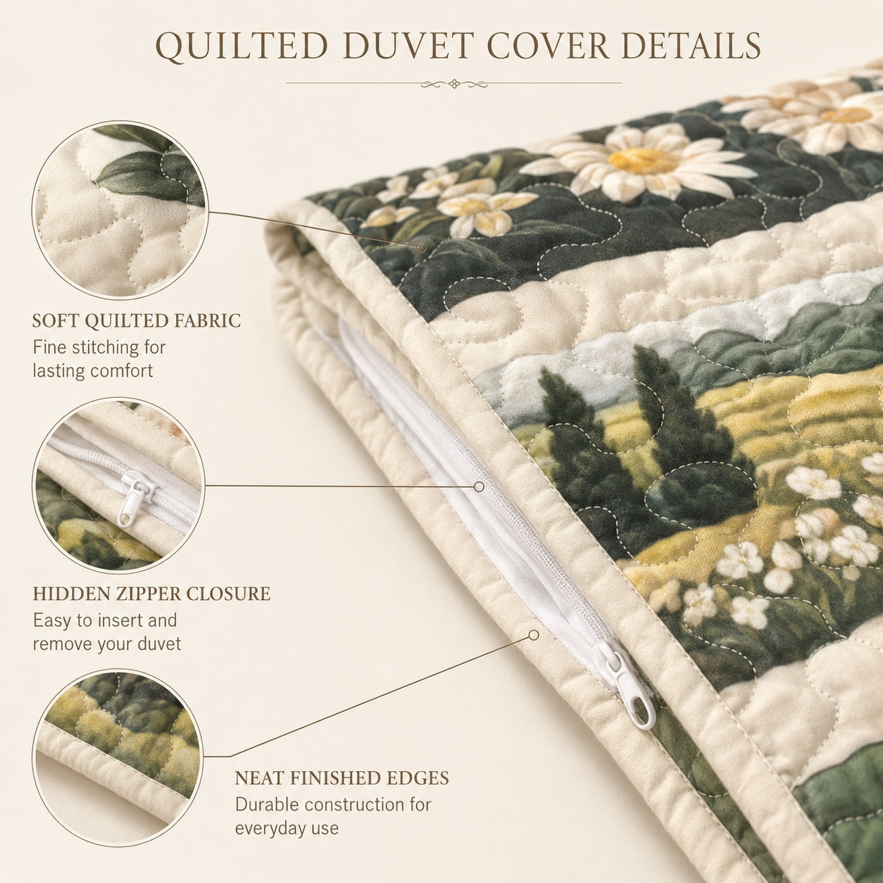 Blooming Beauty Quilted Duvet Cover Set LD01