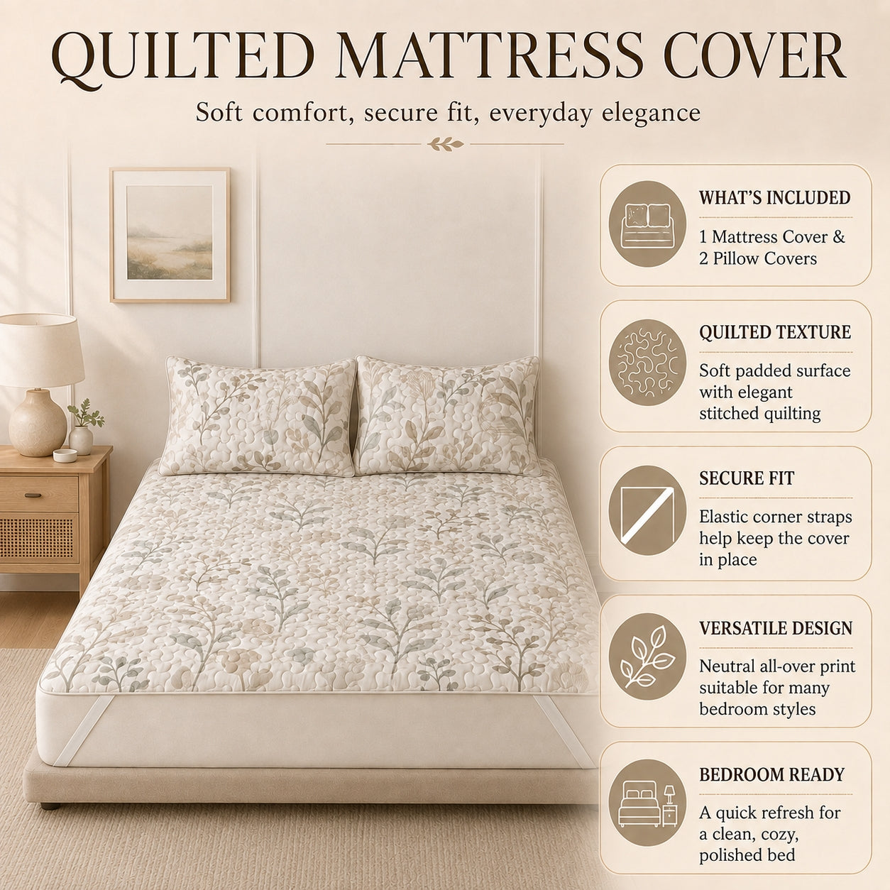 Autumn Calico Cat Quilted Mattress Cover Set TP06
