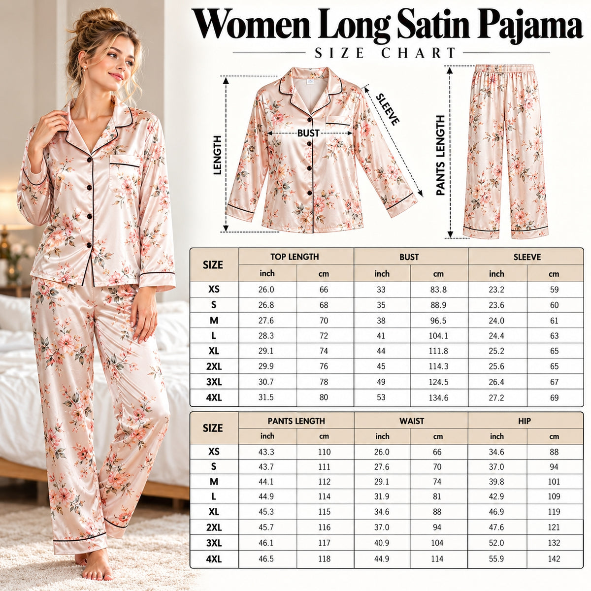 Vintage Cherry & Bow Women Long Satin Pajama TG14