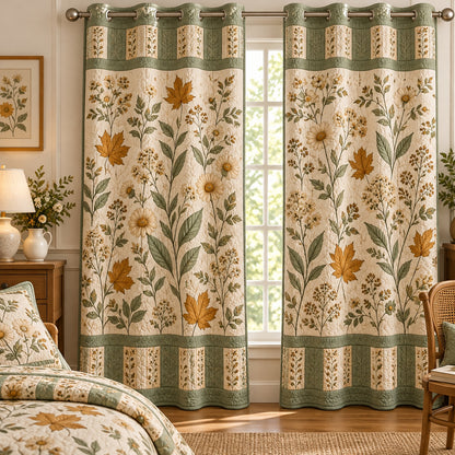 Rustic Fall Daisy & Maple Leaf Quilted Curtains LD193QLTCT