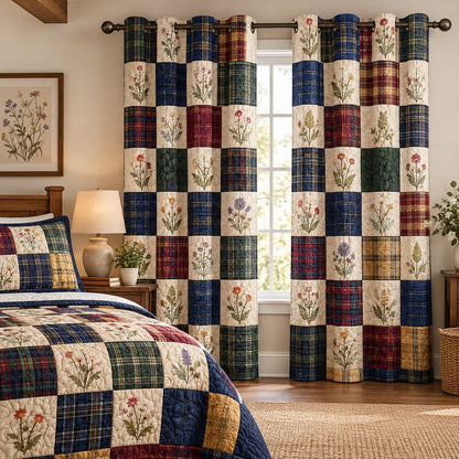 Meadow Patch Floral & Plaid  Quilted Curtains LD108QLTCT