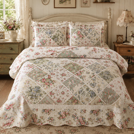 Vintage Floral Cotton Handmade Quilt Set EM16