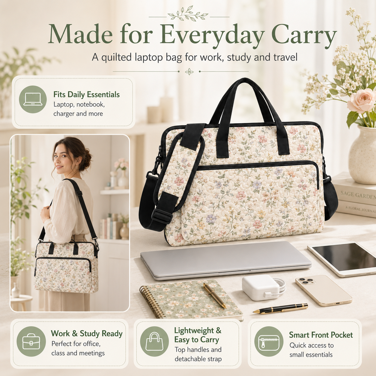 Sunrise & Wave Pattern Quilted Laptop Bag TP07