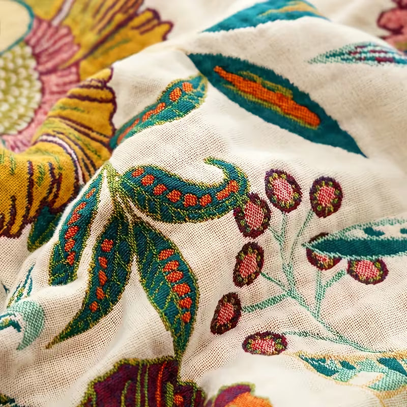 Pastoral Style Plant Flower Cotton Woven Blanket Sofa Towel EM23