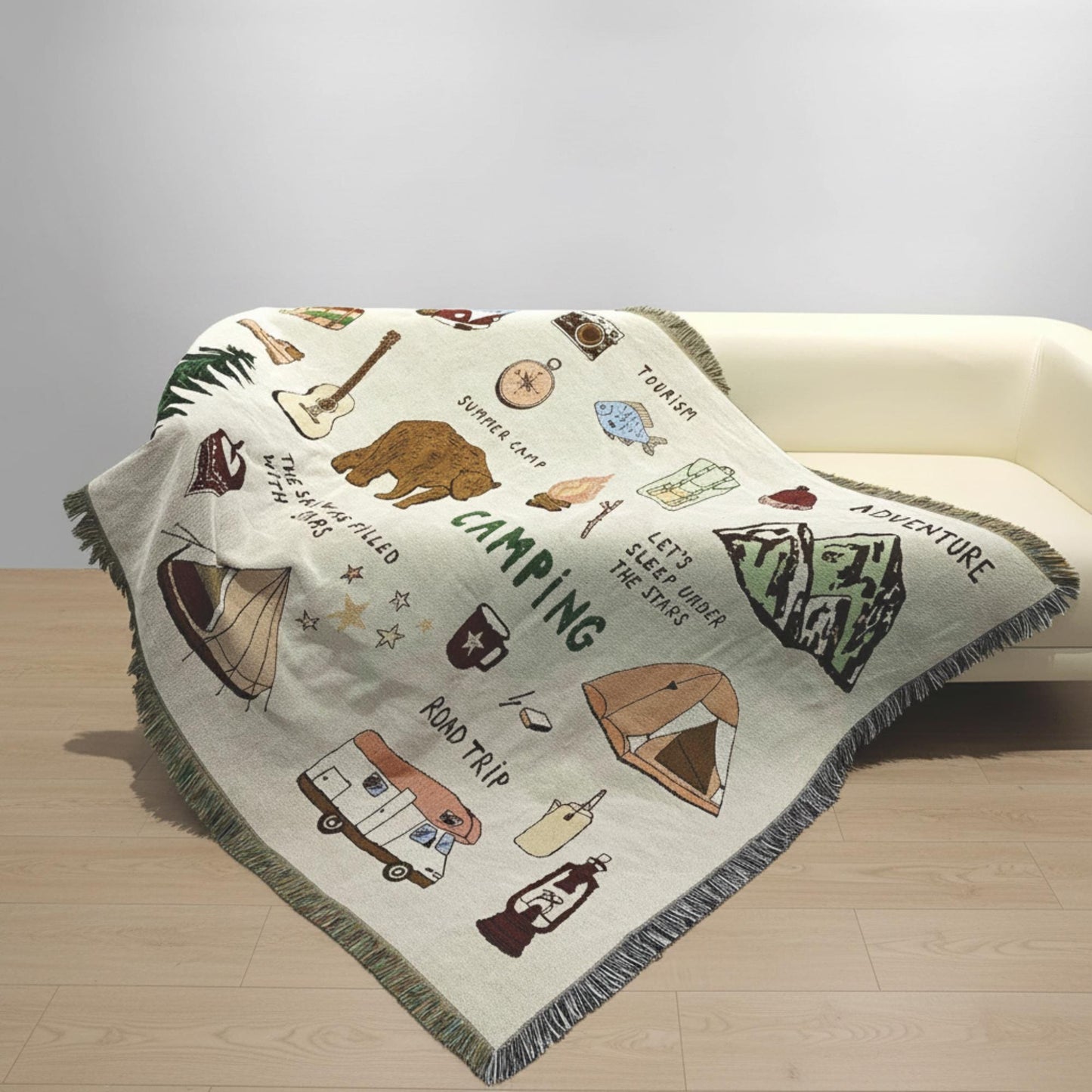 Boho Camping Personalized  Woven Throw Blankets EM01