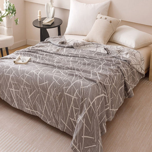 Cotton 3 Layer Gauze Quilt in Light Gray Minimalist Soft Breathable Coverlet LD33