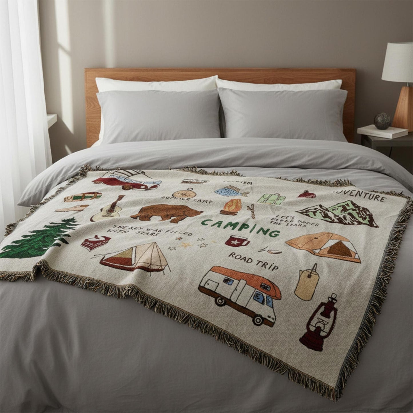Boho Camping Personalized  Woven Throw Blankets EM01