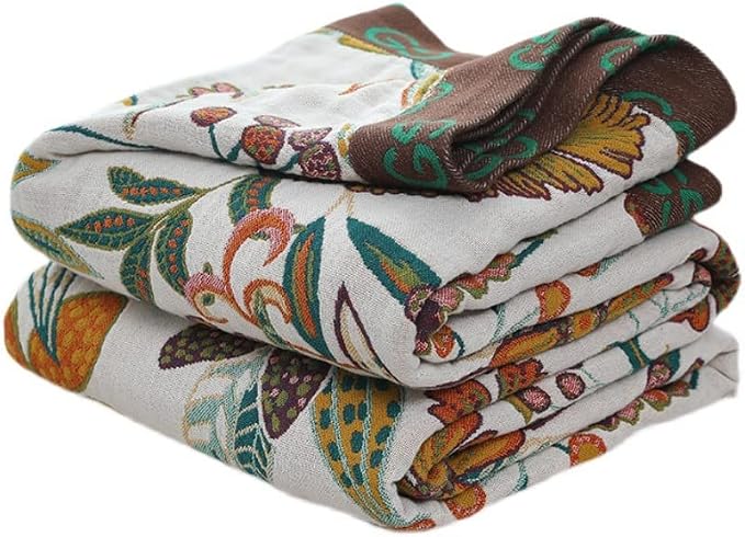 Pastoral Style Plant Flower Cotton Woven Blanket Sofa Towel EM23