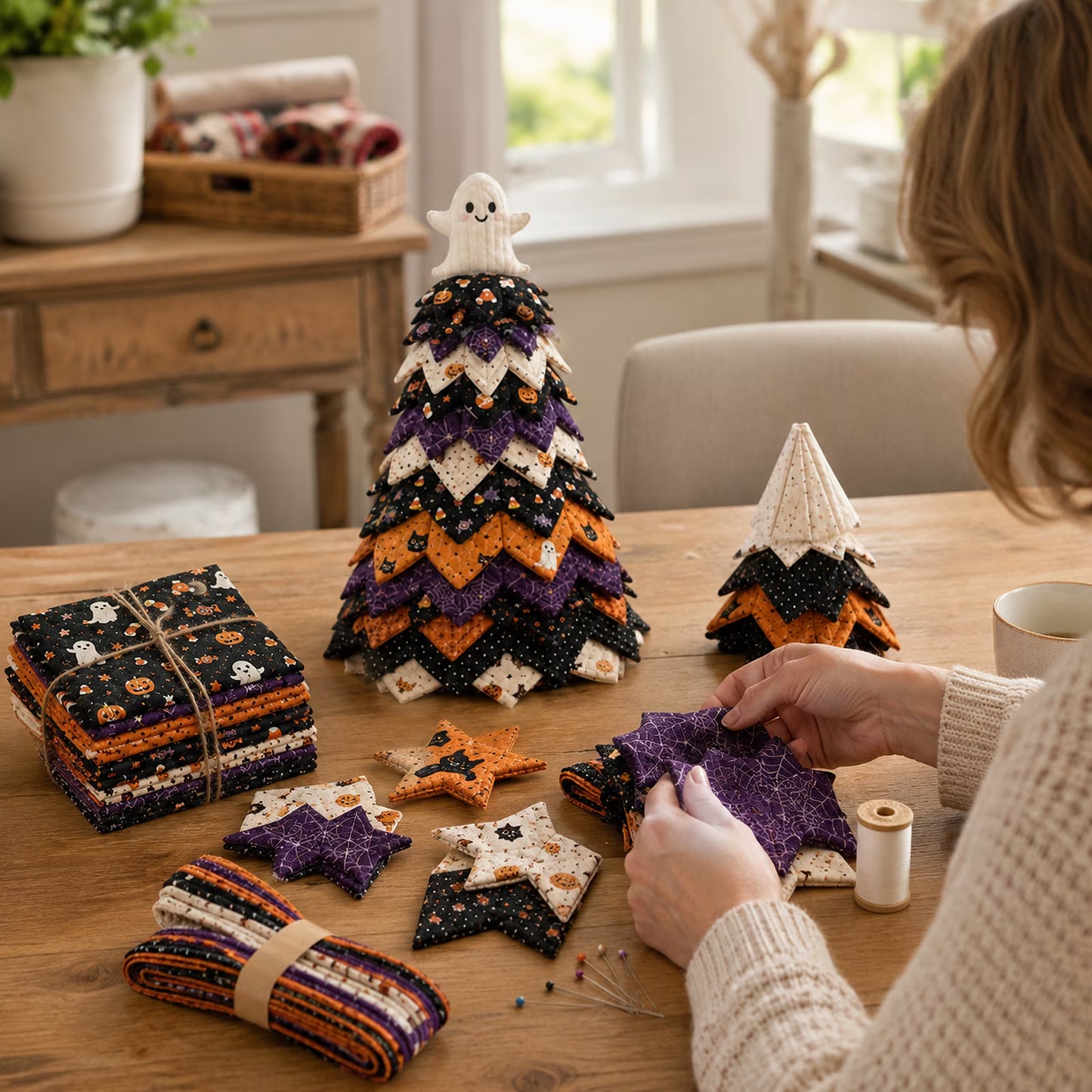 Cute Ghost & Pumpkin Spooky Season DIY Quilted Halloween Christmas Tree Kit LD9