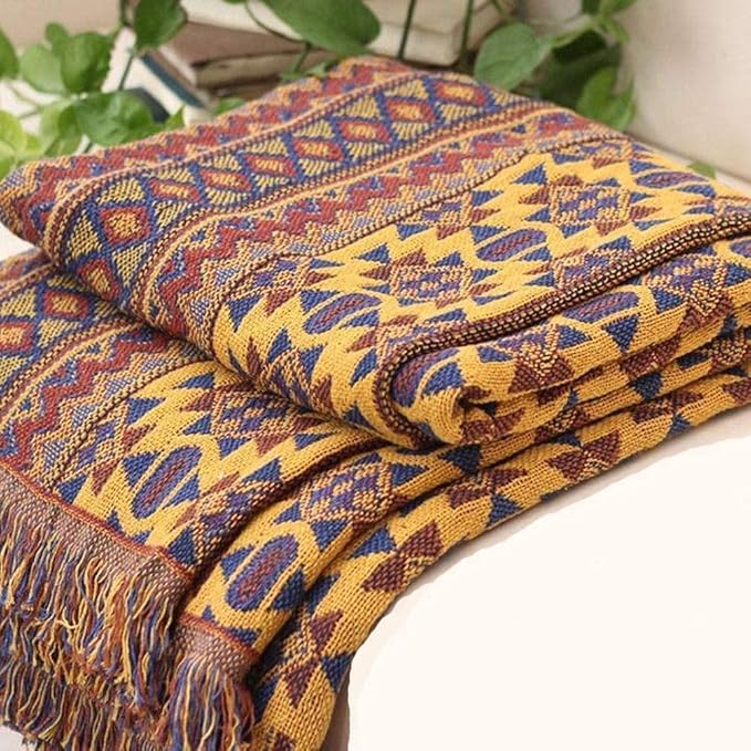 Retro Boho Cotton Linen Woven Line Blanket Sofa Towel