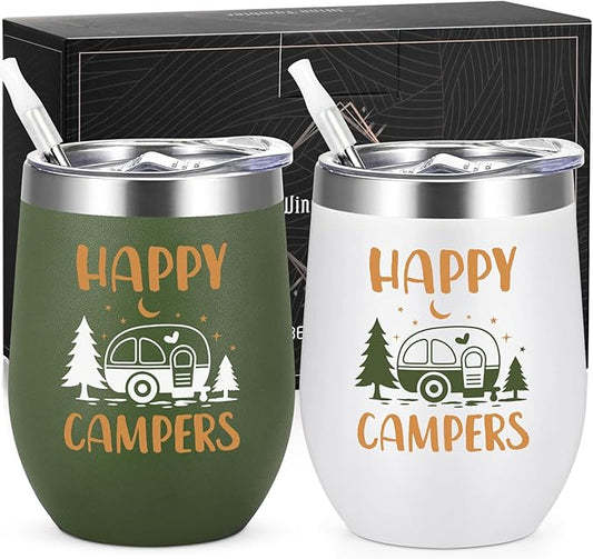 Happy Camper 12oz Couple Tumbler 05 - Set 2 Tumblers