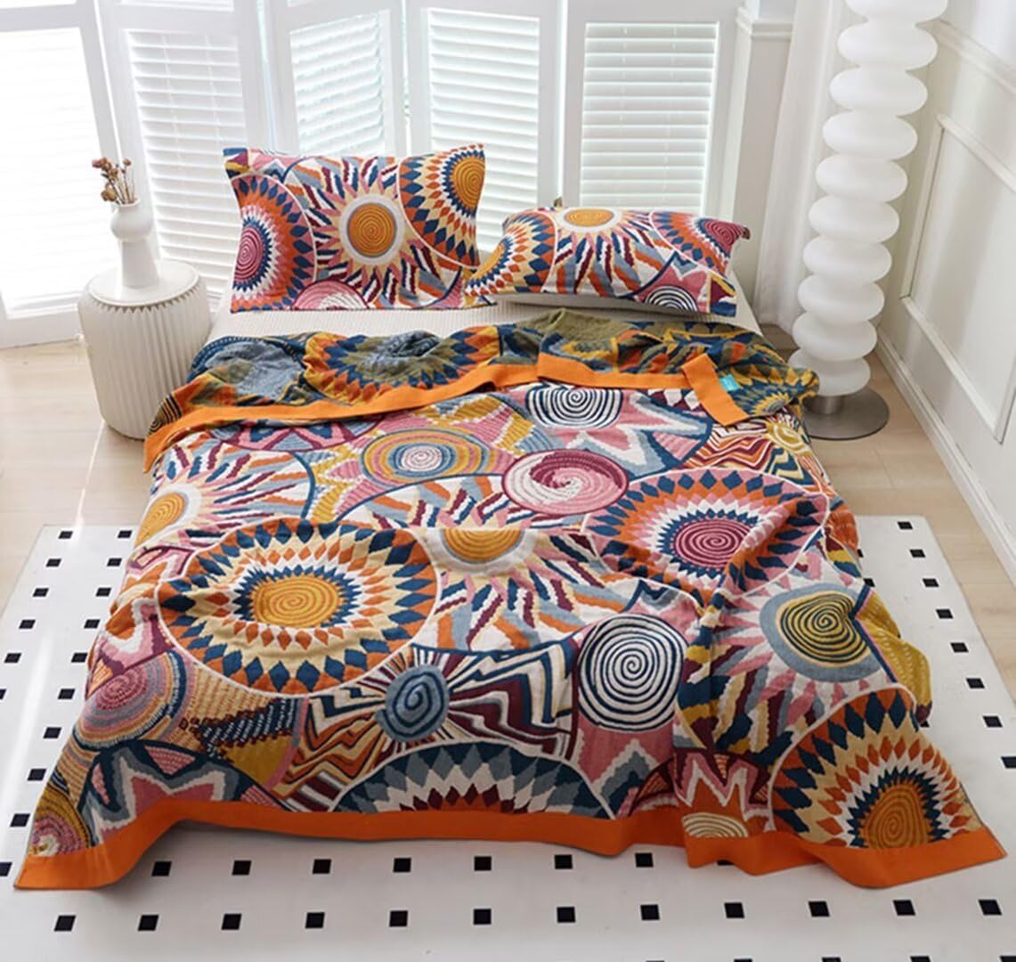 Bohemian Geometric Sun Cotton Woven Blanket Sofa Towel EM22