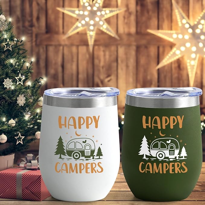 Happy Camper 12oz Couple Tumbler 05 - Set 2 Tumblers