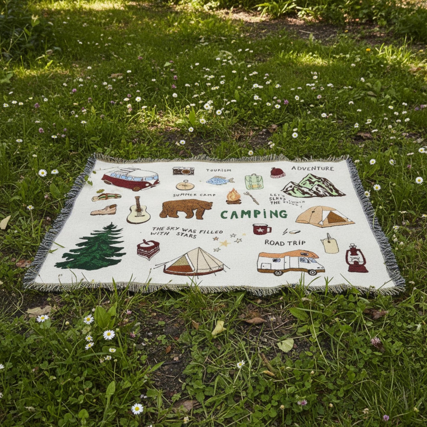 Boho Camping Personalized  Woven Throw Blankets EM01