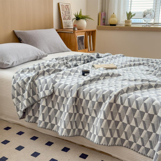 Modern Geometric Black And White Cotton 3 Layer Gauze Quilt LD19