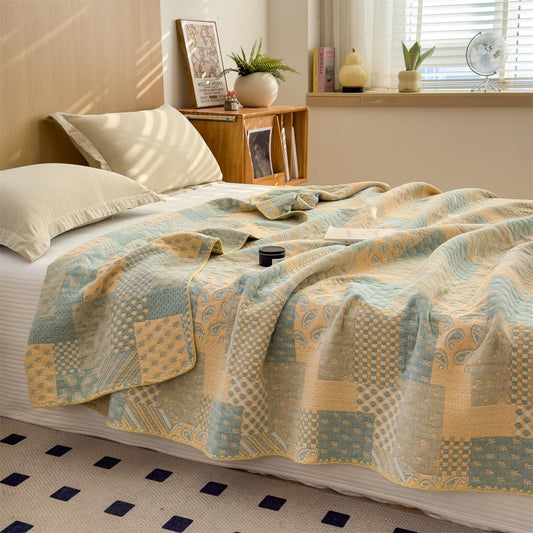Vintage Paris Style Yellow Cotton 3 Layer Gauze Quilt LD18