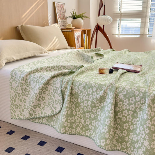 Vintage Flower Sea Matcha Green Cotton 3 Layer Gauze Quilt LD12