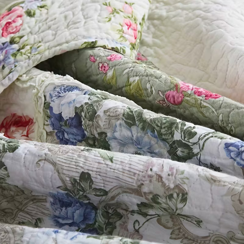 Vintage Floral Cotton Handmade Quilt Set EM16