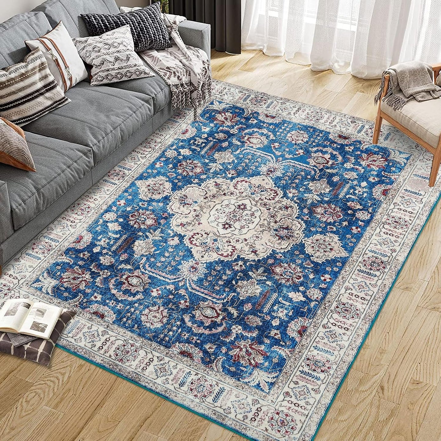 Vintage Oriental Blue Persian Area Rug LD4