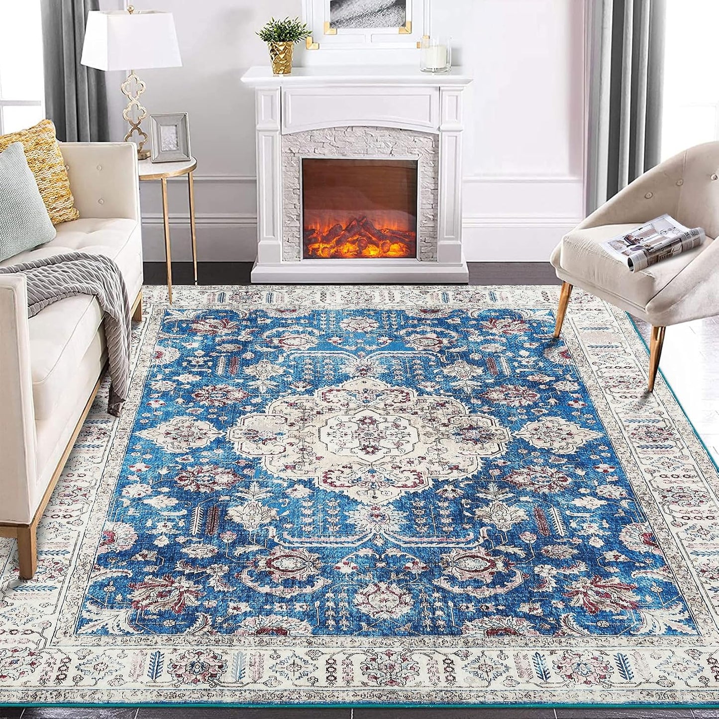 Vintage Oriental Blue Persian Area Rug LD4