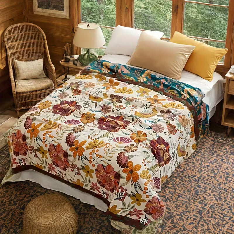 Pastoral Style Plant Flower Cotton Woven Blanket Sofa Towel EM23