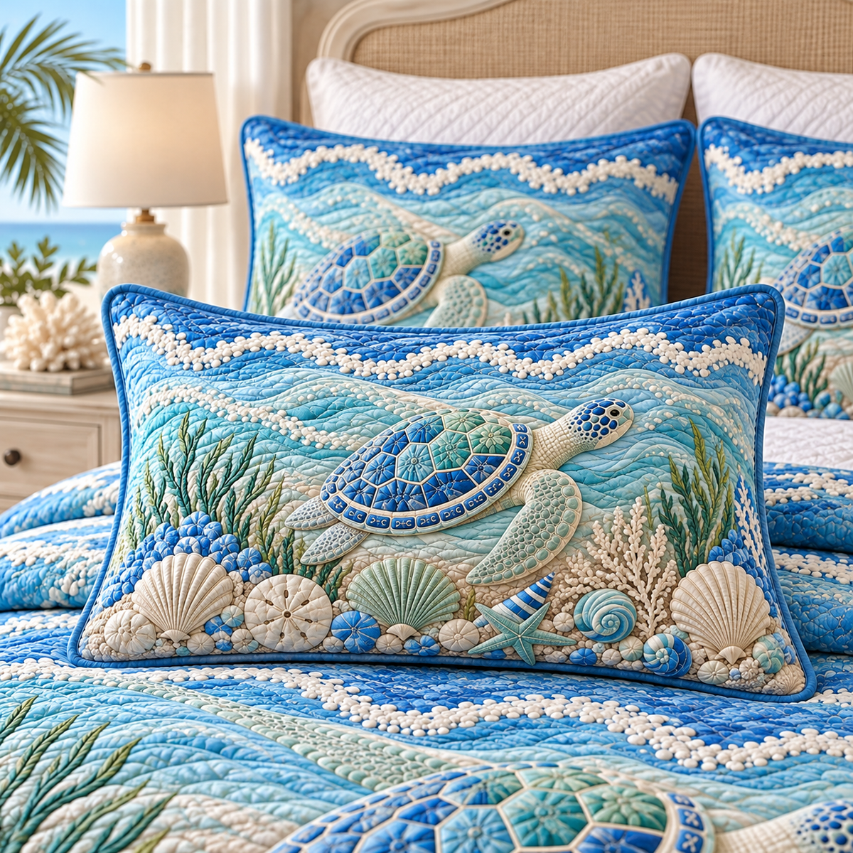 Under the Sea Turtle Quilted Pillow Cover TP141QLTPLC