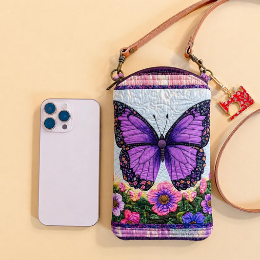 Lavender Butterfly Quilted Slim Phone Crossbody Bag LD02