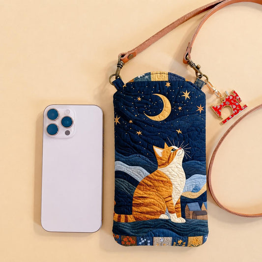 Stargazing Cat Quilted Slim Phone Crossbody Bag LD04