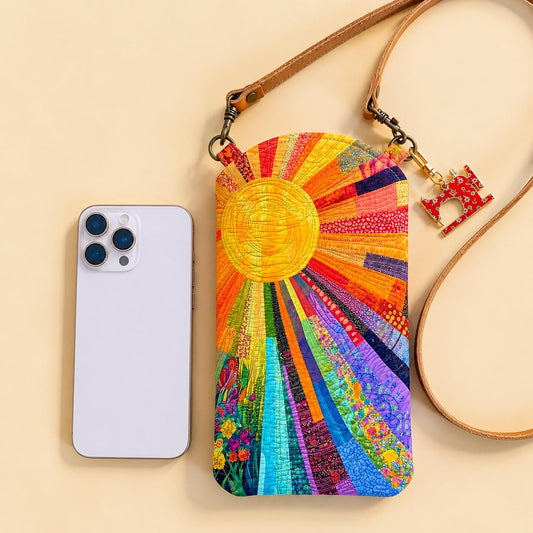 Vibrant Sunburst Fabric Quilted Slim Phone Crossbody Bag LD07