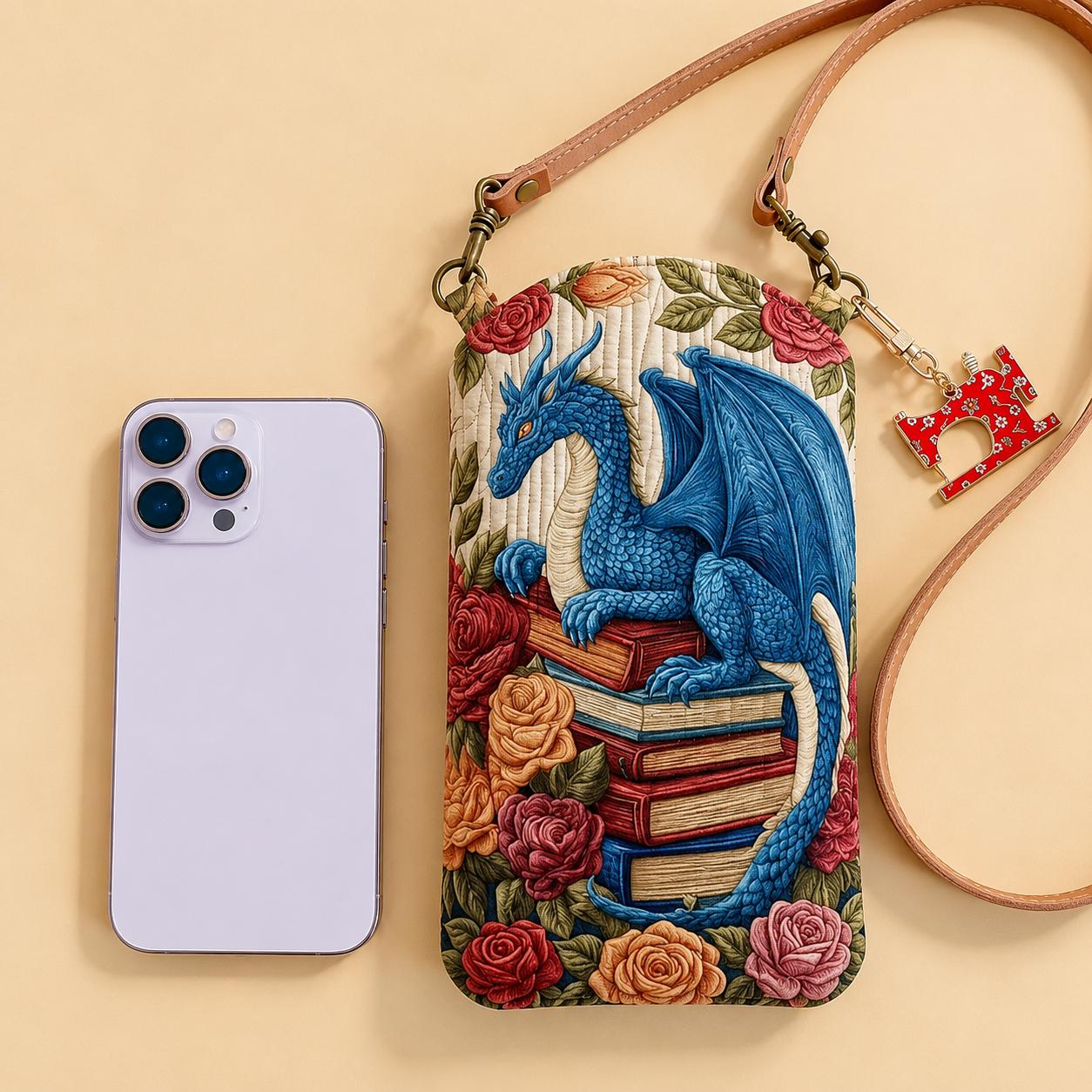 Mythical Blue Dragon Quilted Slim Phone Crossbody Bag LD08