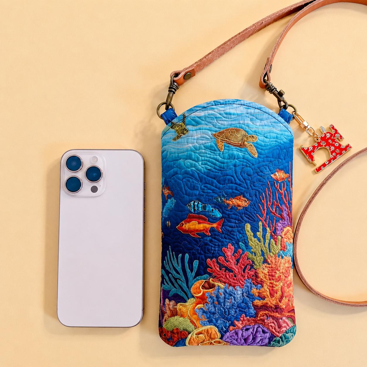 Ocean Wonders Quilted Slim Phone Crossbody Bag LD10